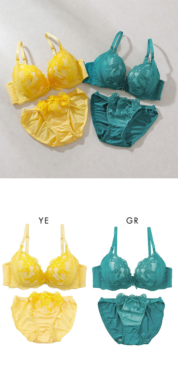 プチマリー フラワーチュール ブラセット ABCDEF ブラジャー ショーツ セット サイドチュール Wパッド 盛り petit marie BLACK