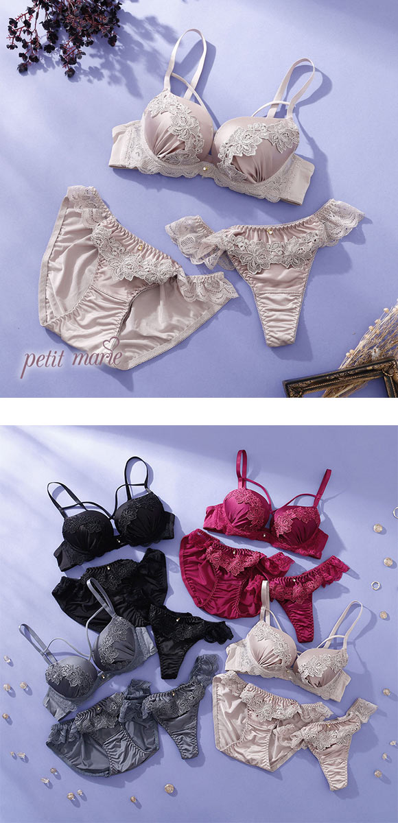プチマリー マカロニコードローズケミカル ブラジャー ショーツ Tバック 3点セット EF petit marie BLACK