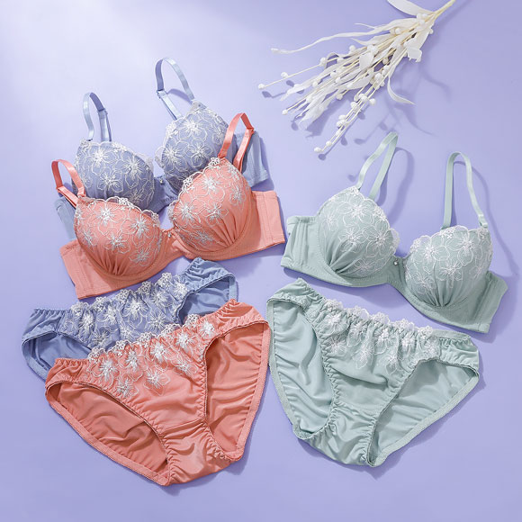 プチマリー シルバーラメフラワー ブラジャー ショーツ セット モールド ABCD petit marie WHITE