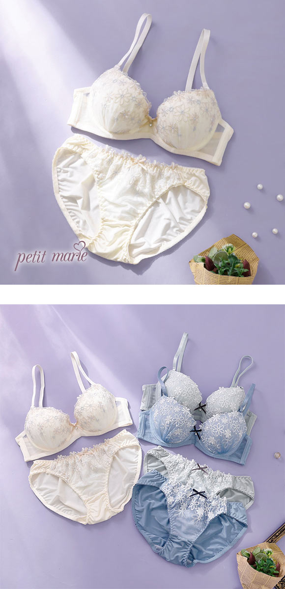 プチマリー ラメフラワー ブラセット モールド EF ブラジャー ショーツ セット 大きいサイズ petit marie WHIT