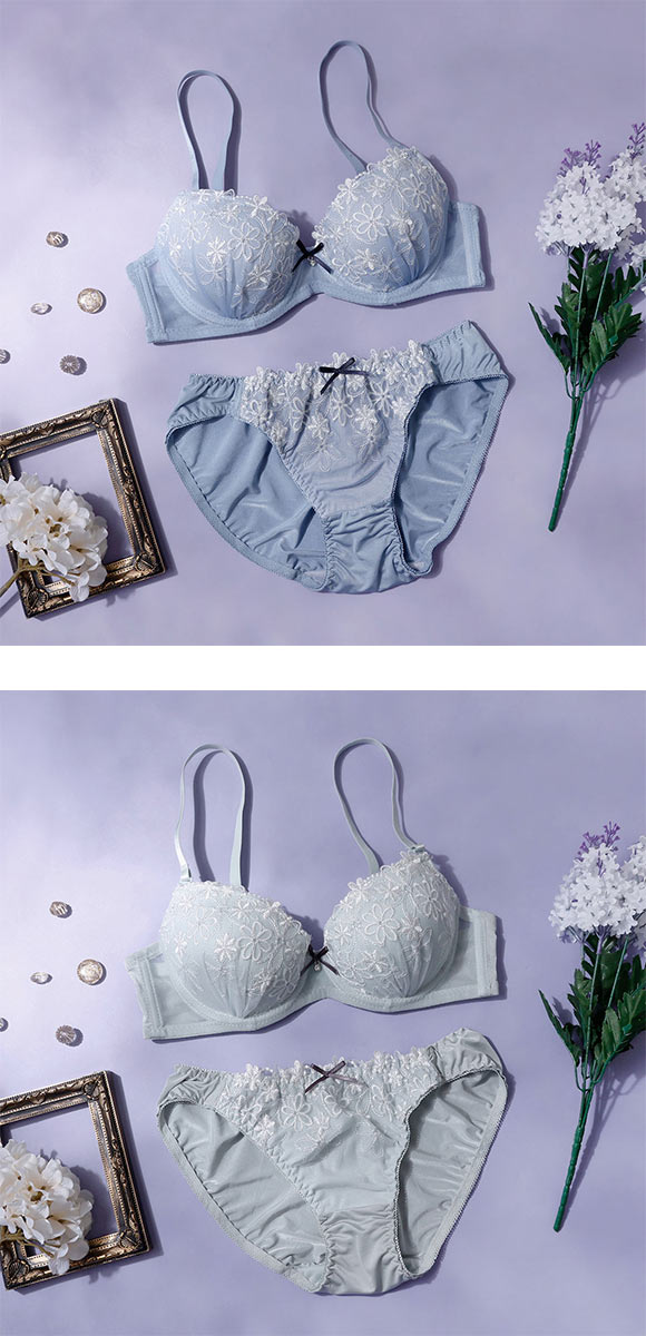 プチマリー ラメフラワー ブラセット モールド EF ブラジャー ショーツ セット 大きいサイズ petit marie WHIT