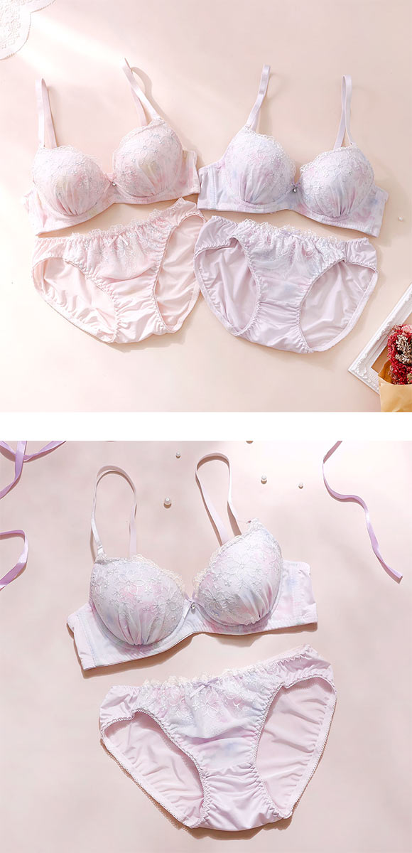 プチマリー ラメフラワープリント ブラセット モールドカップ EF ブラジャー ショーツ セット 大きいサイズ petit marie WHITE