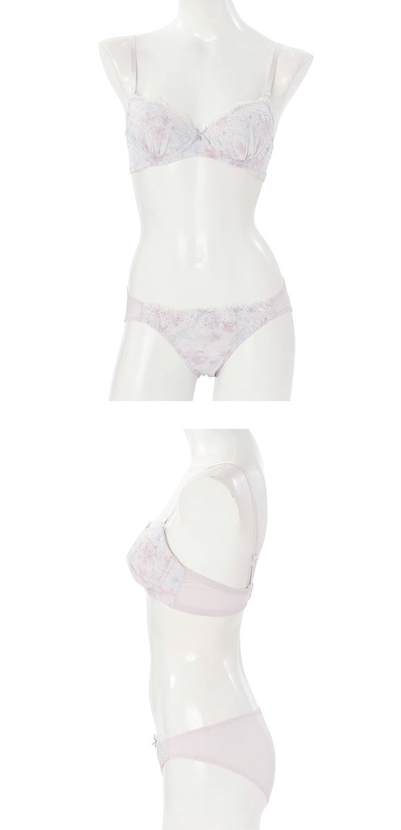 プチマリー ラメフラワープリント ブラセット モールドカップ EF ブラジャー ショーツ セット 大きいサイズ petit marie WHITE