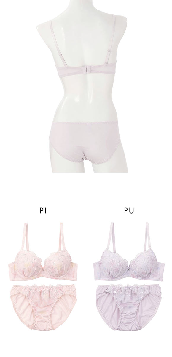 プチマリー ラメフラワープリント ブラセット モールドカップ EF ブラジャー ショーツ セット 大きいサイズ petit marie WHITE