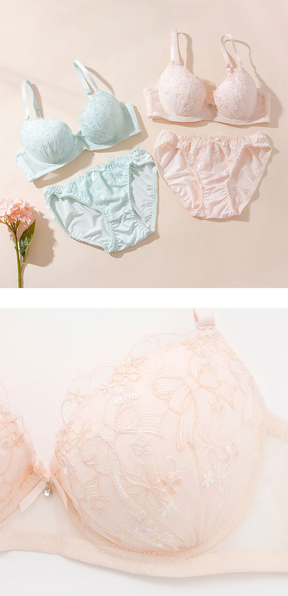プチマリー ガーリーリボンレース ブラセット ABCD ブラジャー ショーツ セット petit marie WHITE