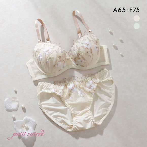 プチソワレ 花柄刺繍 ブラセット ABCDEF ブラジャー ショーツ セット まる胸 ナチュラル ソフトワイヤー petit soiree