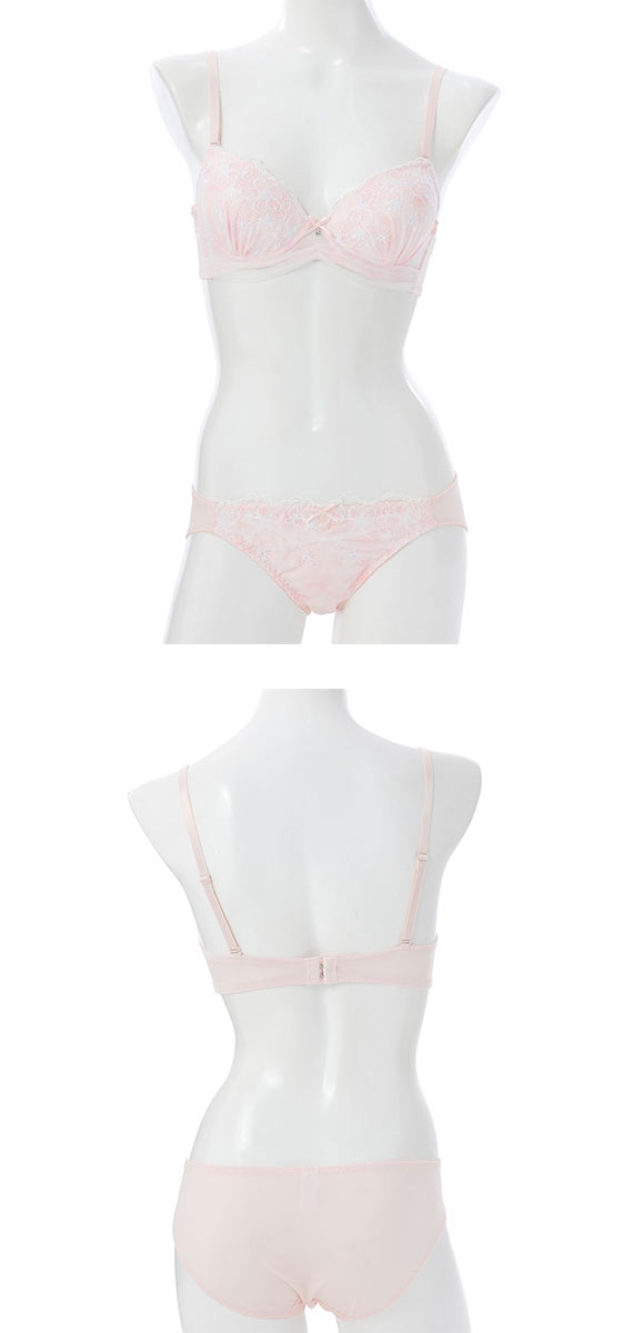プチマリー パステル水彩プリント ブラジャー ショーツ セット モールド まる胸 ABCD ラメ刺繍 petit marie WHITE