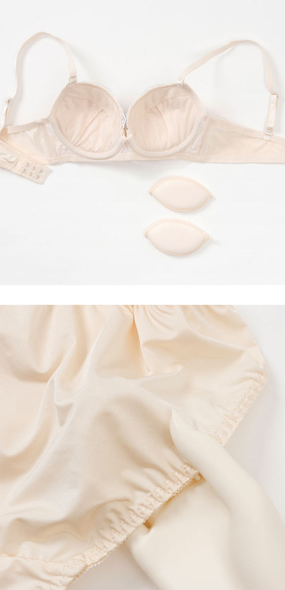 プチマリー パステル水彩プリント ブラジャー ショーツ セット モールド まる胸 EF 大きいサイズ ラメ刺繍 petit marie WHITE