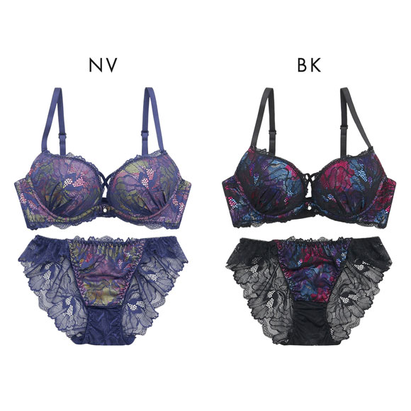 プチマリー プリントクロスコード ブラセット ABCDEF ブラジャー ショーツ セット 総レース バックレース petit marie BLACK