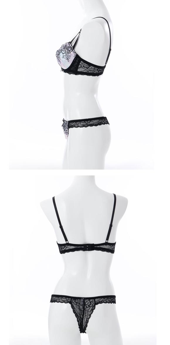プチマリー グラデプリントコード ブラジャー Tバックショーツ セット ABCDEF ブラセット 谷間 盛りブラ petit marie BLACK