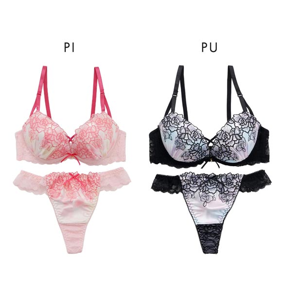 プチマリー グラデプリントコード ブラジャー Tバックショーツ セット ABCDEF ブラセット 谷間 盛りブラ petit marie BLACK