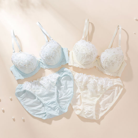 プチソワレ シャンドフルール ブラセット ABCDEF ブラジャー ショーツ セット 花柄刺繍 ラメ まる胸 ナチュラル petit soiree