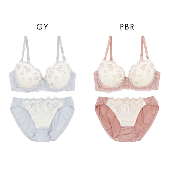 プチマリー ミスティフルール ブラセット ABCDEF ブラジャー ショーツ セット 花柄刺繍 ラメ petit marie WHITE