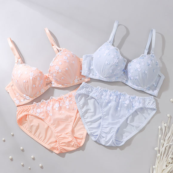プチマリー プチフラワー刺繍 ブラセット ABCD ブラジャー ショーツ セット まる胸 petit marie WHITE