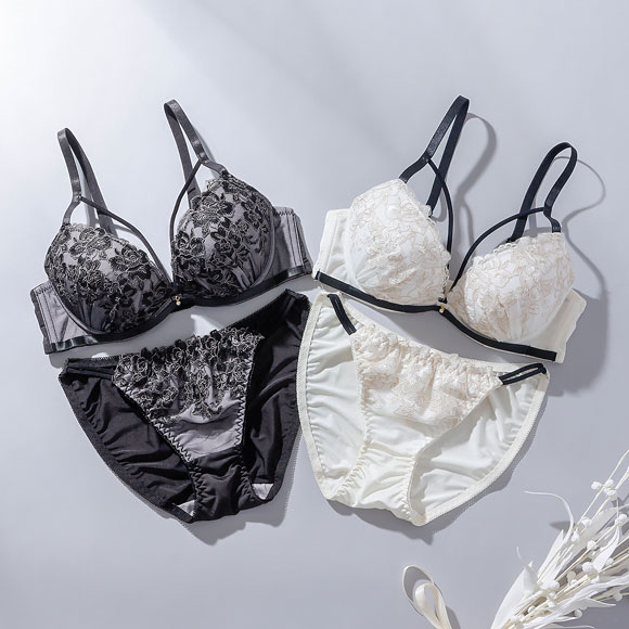 プチマリー モノトーンコード ブラセット ABCDEF ブラジャー ショーツ セット 盛り petit marie BLACK 大きいサイズ