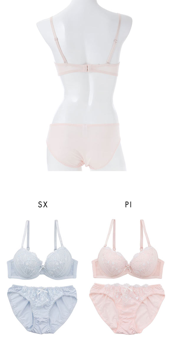 プチマリー ピュアフラワーレース ブラセット ABCD ブラジャー ショーツ セット サイドチュール petit marie WHITE