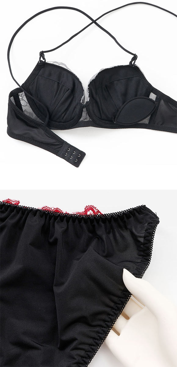 プチマリー バッククロスレース ブラセット ABCDEF ブラジャー ショーツ セット バックシャン 盛りブラ petit marie BLACK