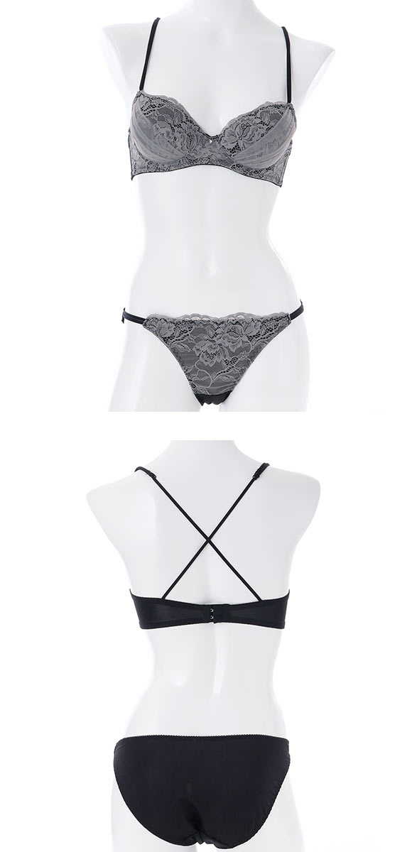 プチマリー バッククロスレース ブラセット ABCDEF ブラジャー ショーツ セット バックシャン 盛りブラ petit marie BLACK