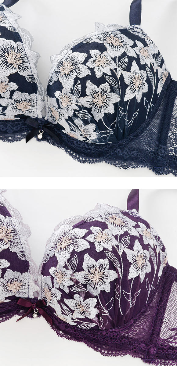 プチマリー ムーンライトフラワー ブラジャー ノーマルショーツ セット ABCDEF ブラセット 脇高 谷間 盛りブラ petit marie BLACK