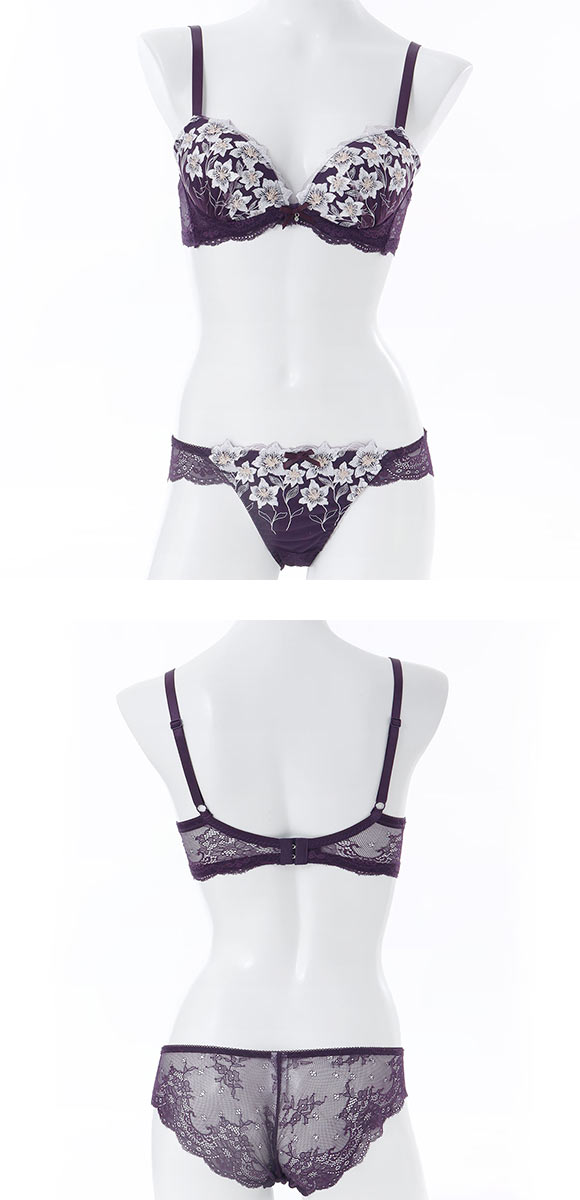 プチマリー ムーンライトフラワー ブラジャー ノーマルショーツ セット ABCDEF ブラセット 脇高 谷間 盛りブラ petit marie BLACK