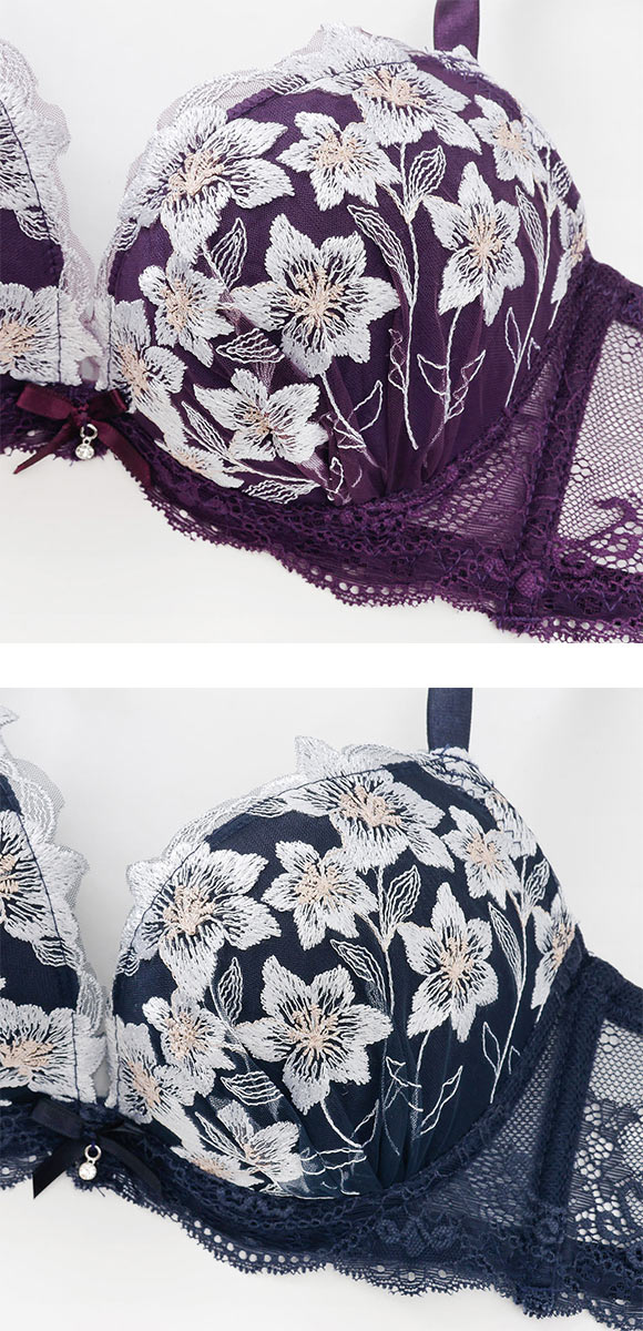 プチマリー ムーンライトフラワー ブラジャー Tバックショーツ セット ABCDEF ブラセット 脇高 谷間 盛りブラ petit marie BLACK