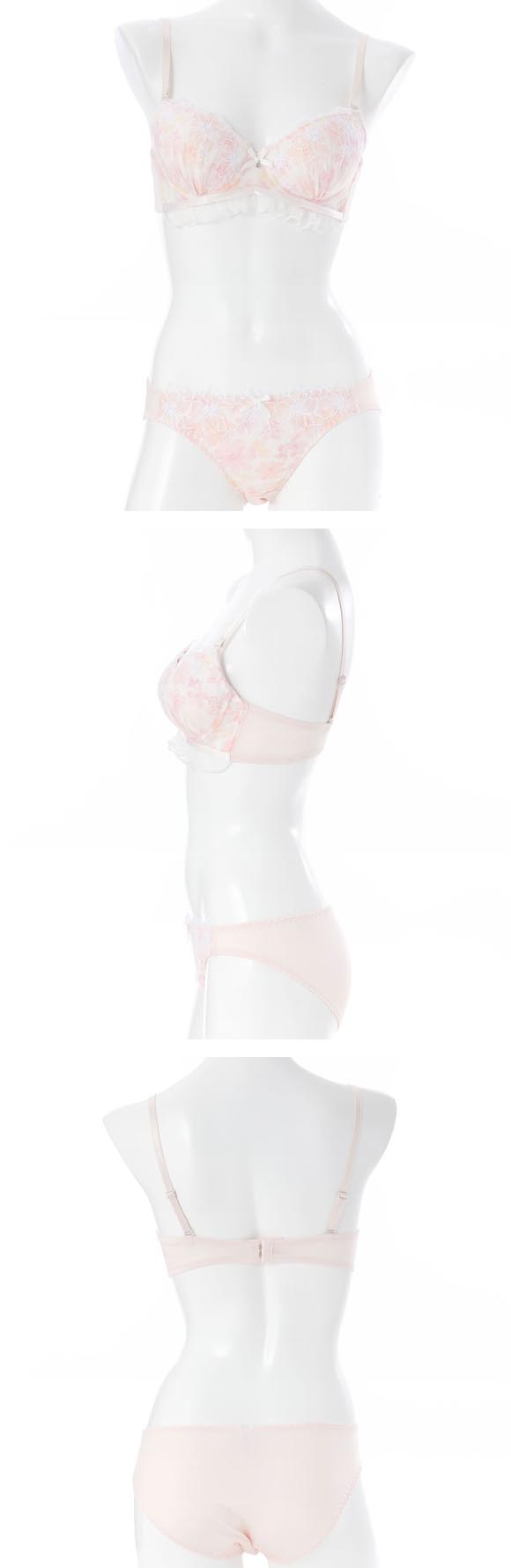 プチマリー ピュアフラワープリント ブラジャー ショーツ セット ABCD Wパッド 下着 petit marie WHITE
