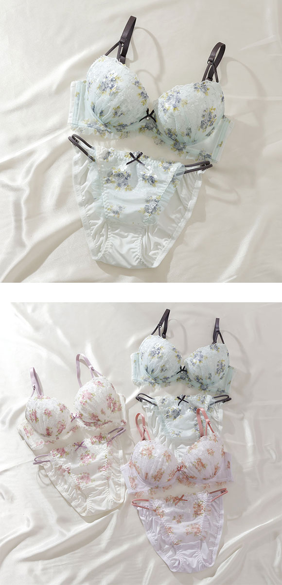 パリーゼ バイカラーローズ ブラセット ABCDEF ブラジャー ショーツ セット まる胸 ナチュラル プリントレース ストリング Palissee