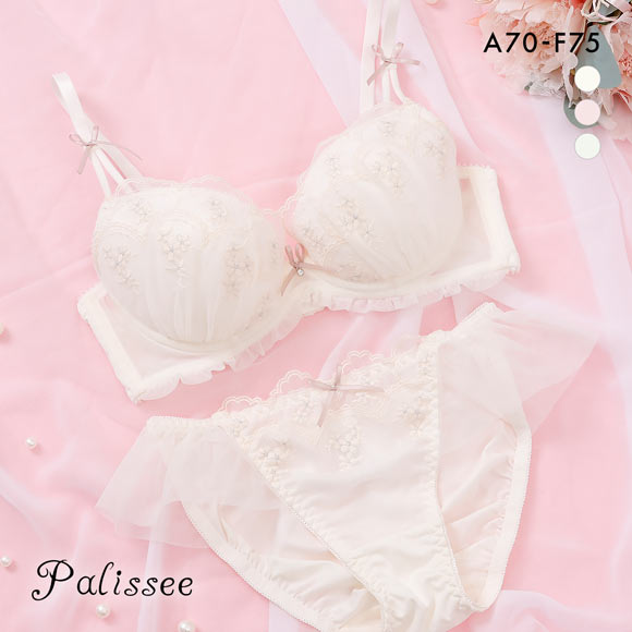 パリーゼ フリルスカラップ ブラセット ABCDEF ショーツ セット 小花刺繍 フリル まる胸 ナチュラル Palissee