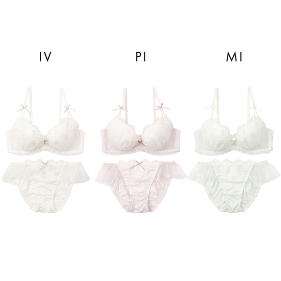 パリーゼ フリルスカラップ ブラセット ABCDEF ショーツ セット 小花刺繍 フリル まる胸 ナチュラル Palissee