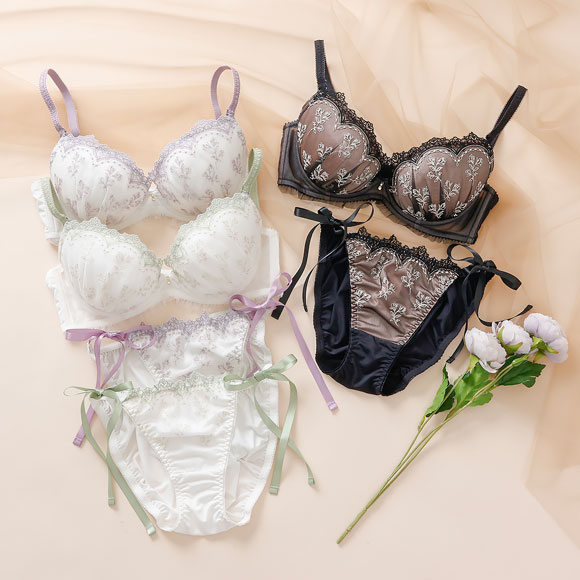 パリーゼ ミニョンブーケ ブラセット ABCDEF ブラジャー ショーツ セット サイドリボン 花柄刺繍 ナイスフィット Palissee