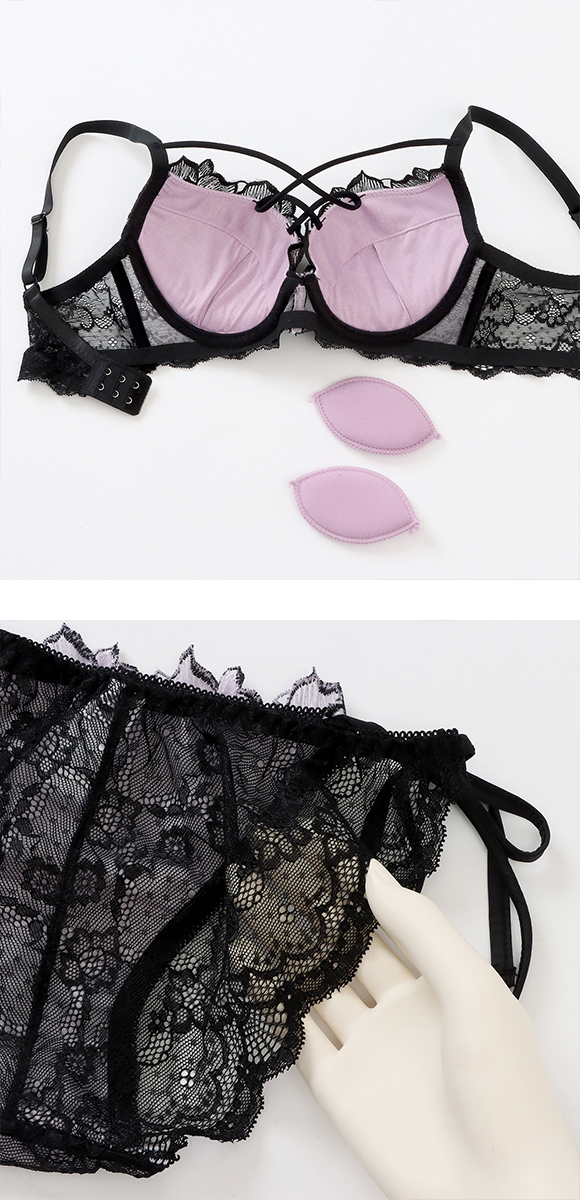 スパークス ノワールローズ ブラジャー ノーマルショーツ セット サイドリボン 脇高 谷間 ABCDEF バックレース 紐パン SPARKS