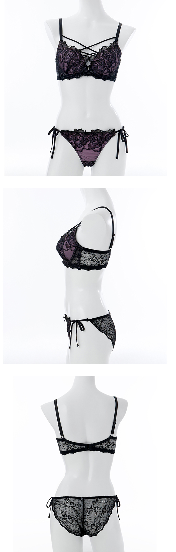 スパークス ノワールローズ ブラジャー ノーマルショーツ セット サイドリボン 脇高 谷間 ABCDEF バックレース 紐パン SPARKS