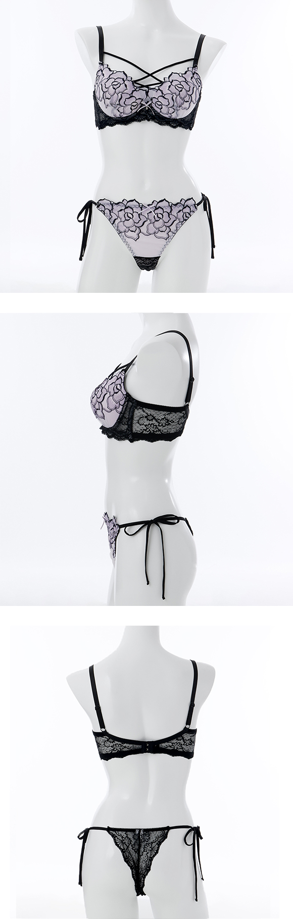 スパークス ノワールローズ ブラジャー Tバックショーツ セット サイドリボン 脇高 谷間 ABCDEF バックレース 紐パン SPARKS