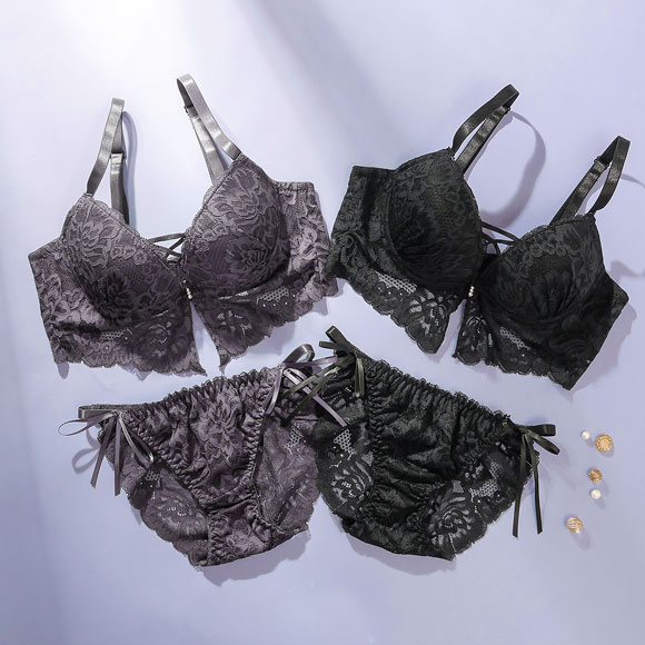 スパークス ビスチェ風モノトーンレースアップ ブラジャー ショーツ セット ノーマルショーツ 脇高 ABCDEF バックレース SPARKS