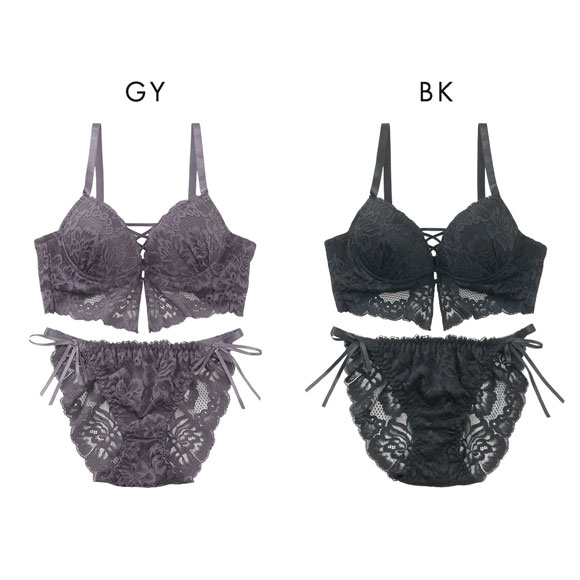 スパークス ビスチェ風モノトーンレースアップ ブラジャー ショーツ セット ノーマルショーツ 脇高 ABCDEF バックレース SPARKS