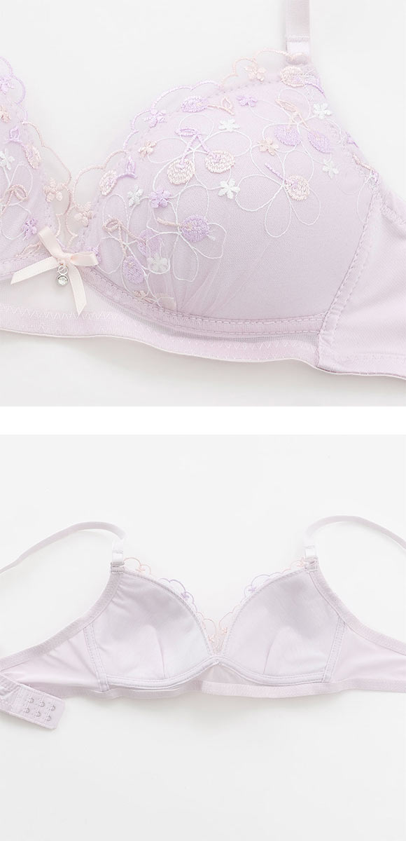 プチマリー ガーリーチェリーレース ノンワイヤー ブラセット ブラジャー ショーツ セット petit marie WHITE