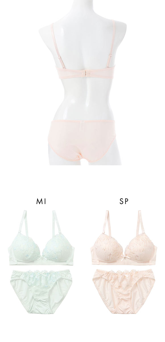 プチマリー ガーリーリボンレース ノンワイヤー ブラセット ブラジャー ショーツ セット petit marie WHITE