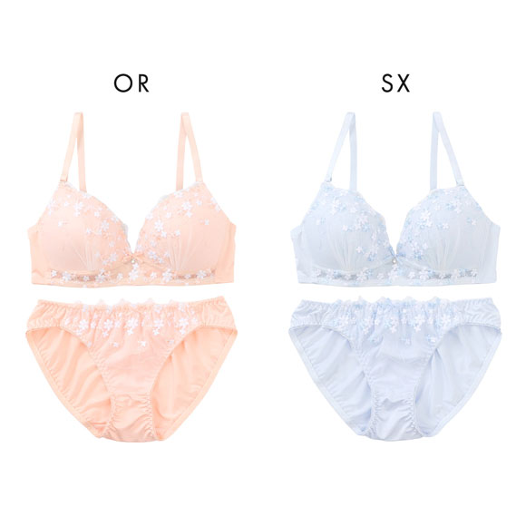 プチマリー プチフラワー刺繍 ノンワイヤー ブラセット SML ブラジャー ショーツ セット petit marie WHITE