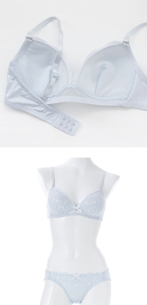 プチマリー ピュアフラワーレース ノンワイヤー ブラセット ブラジャー ショーツ セット サイドチュール petit marie WHITE