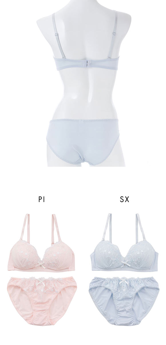 プチマリー ピュアフラワーレース ノンワイヤー ブラセット ブラジャー ショーツ セット サイドチュール petit marie WHITE