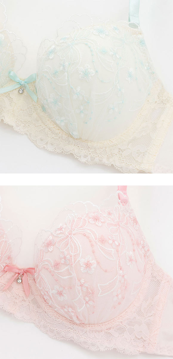 プチソワレ リボンブーケ ノンワイヤー ブラセット ABCD ブラジャー ショーツ セット 刺繍 petit soiree