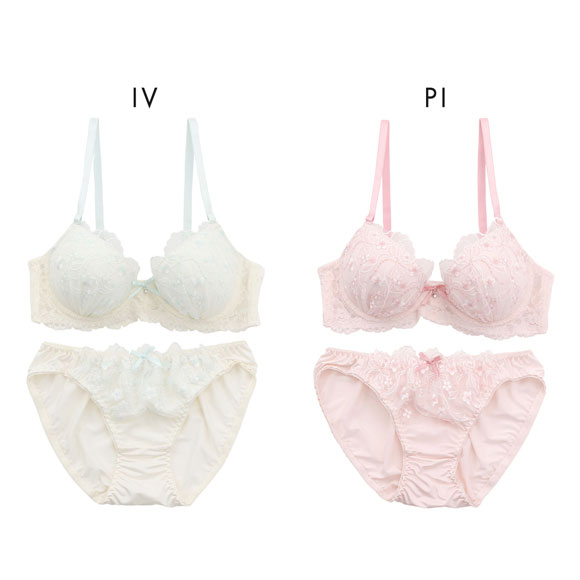 プチソワレ リボンブーケ ノンワイヤー ブラセット ABCD ブラジャー ショーツ セット 刺繍 petit soiree
