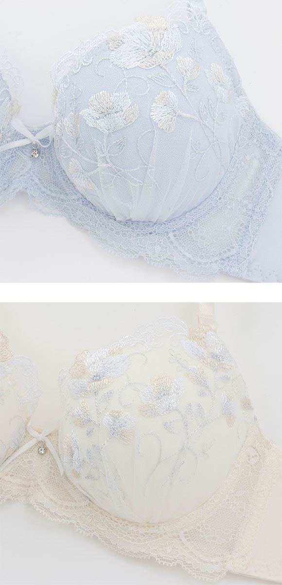プチソワレ シアーフラワー ノンワイヤー ブラセット ABCD ブラジャー ショーツ セット 花柄刺繍 ラメ  petit soiree