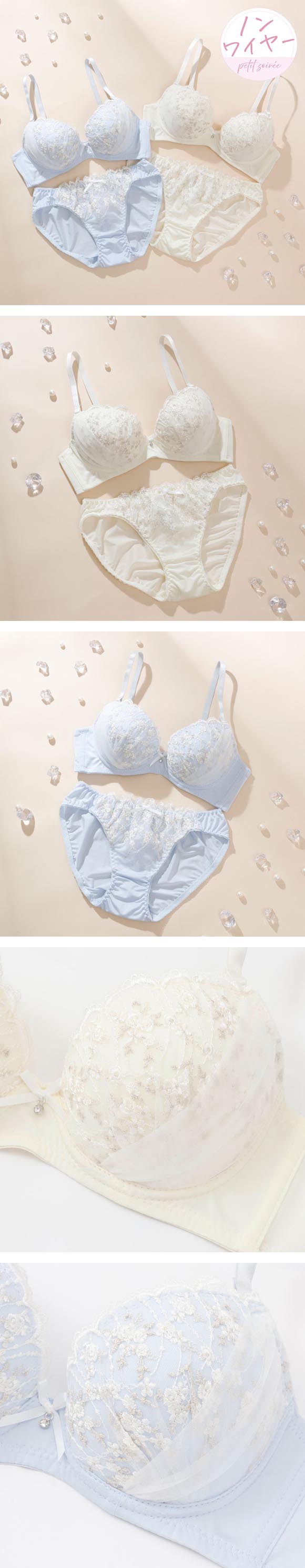 プチソワレ フラワーチュール ノンワイヤー ブラセット ABCD ブラジャー ショーツ セット ラメ まる胸 ナチュラル petit soiree