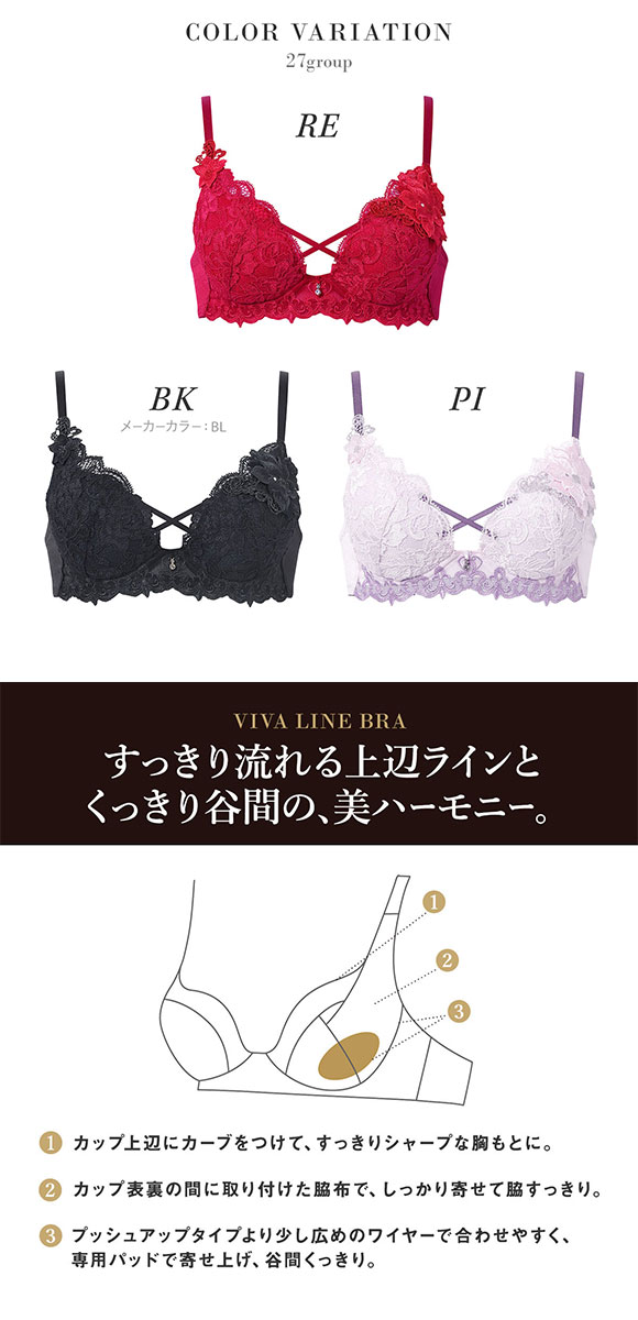 ワコール サルート 27グループ 27G VIVA LINE ブラジャー BC ビバライン 谷間 Wacoal Salute BTJ427 25AWブルーム