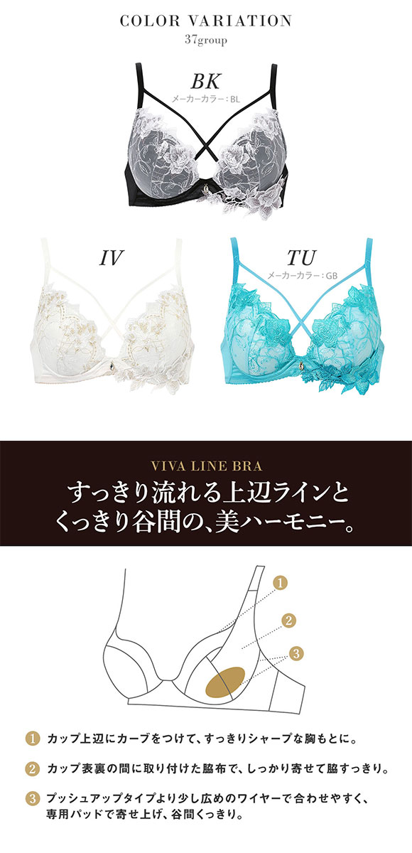 ワコール サルート 37グループ 37G VIVA LINE ブラジャー BC ビバライン 谷間 Wacoal Salute BTJ437 26SSブルーム