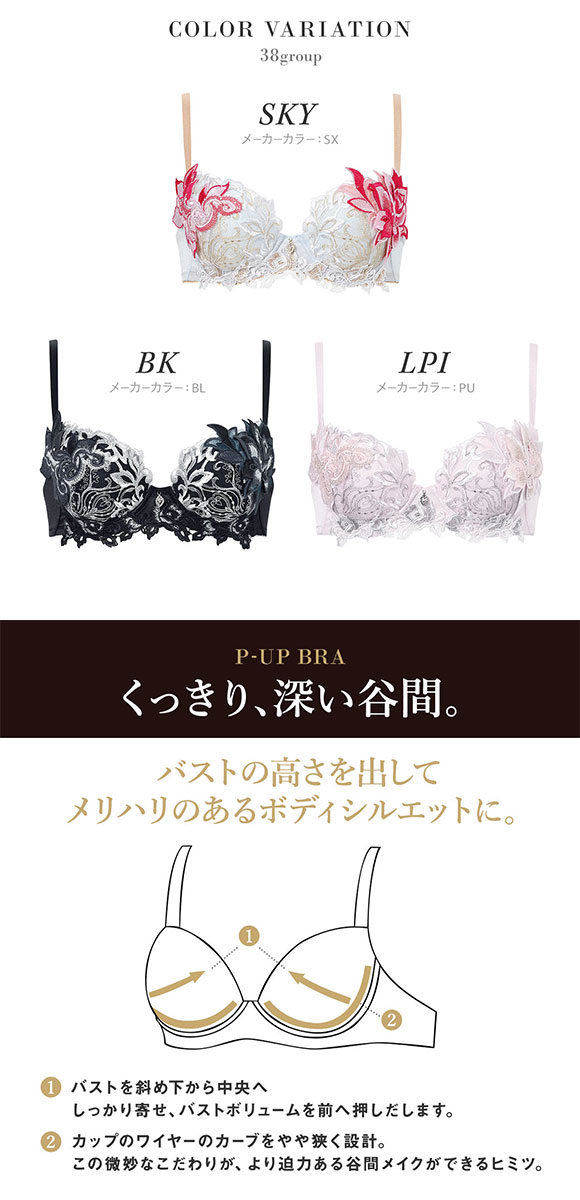 ワコール サルート 38グループ 38G P-UP ブラジャー プッシュアップ DEF 谷間 大きいサイズ Wacoal Salute BTJ438 26SSブライト