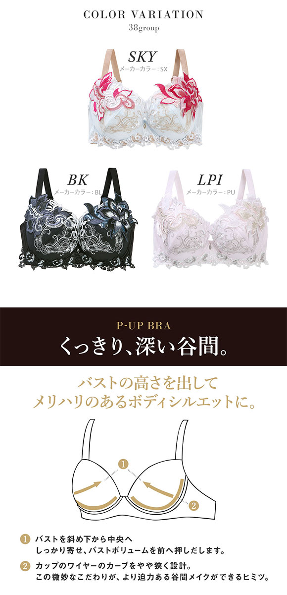ワコール サルート 38グループ 38G P-UP ブラジャー プッシュアップ GHI 谷間 大きいサイズ Wacoal Salute BTJ438 26SSブライト