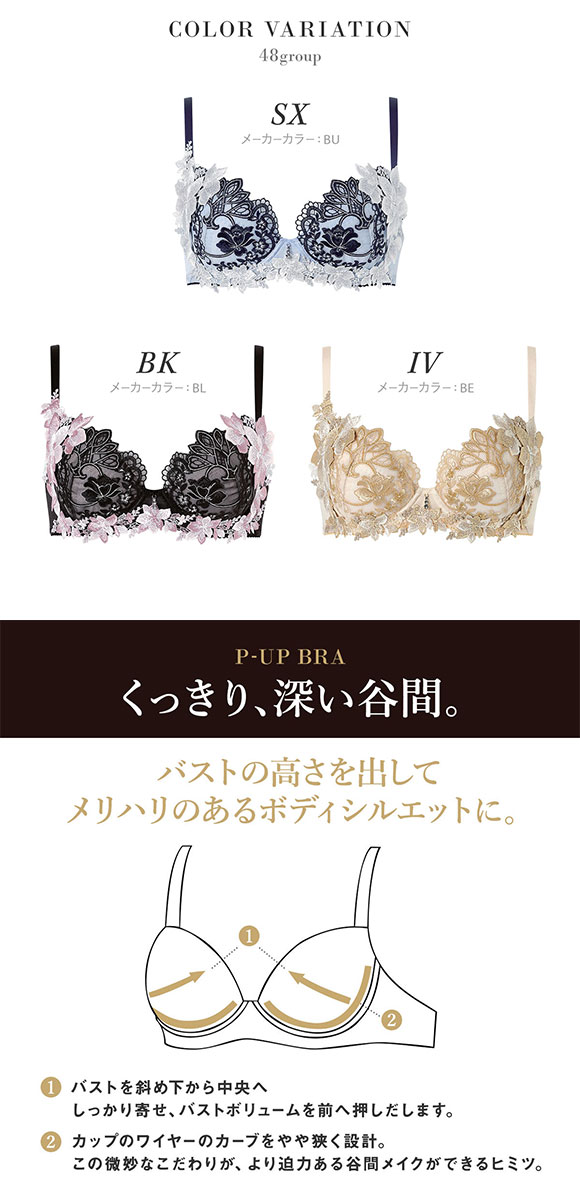 ワコール サルート 48グループ 48G P-UP ブラジャー プッシュアップ G 谷間 大きいサイズ 下着 Wacoal Salute BTJ448 26AWブライト