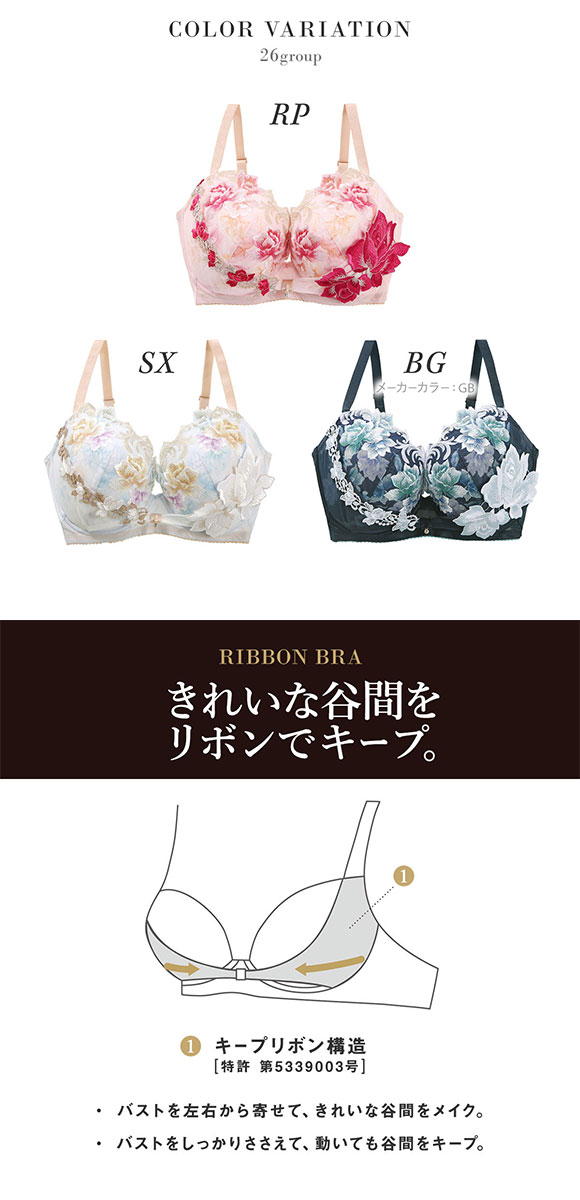 ワコール サルート 26グループ 26G リボンブラ ブラジャー G 谷間キープ 脇高 Wacoal Salute BTJ726 25AWシーズン 大きいサイズ